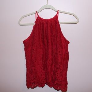 Red boutique lace blouse